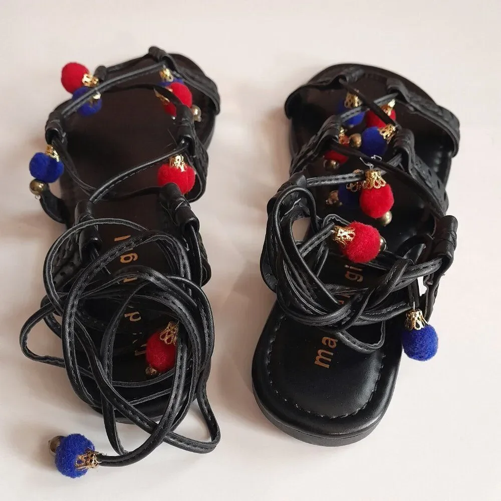 Madden Girl Women's Baliee Flat Sandal, Black Paris, 7.5 US ok